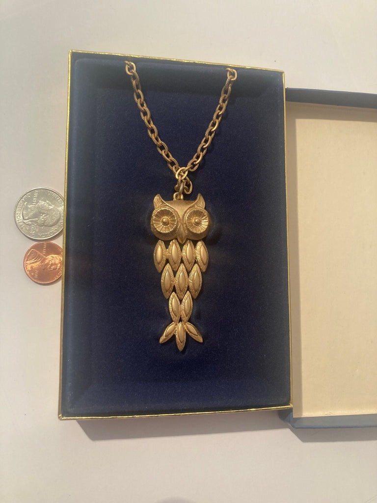 Vintage 1974 Avon Metal Owl, Pendant Necklace, In Pull Out Box, Quality, Nice, Fashion, Style, Fun, Clothing Accessory, Necklace