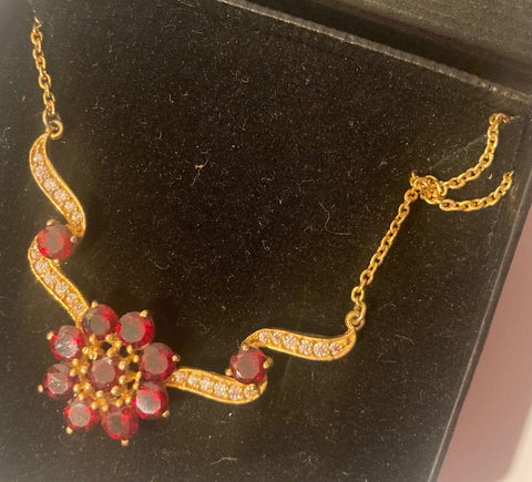 Vintage Necklace, Red and Clear Sparkly Stones, Nice,  Made in India, Heavy, Fashion, Style, Accessory, Fun, Quality, Box Set