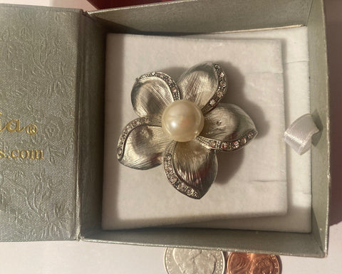 Vintage Metal Flower and Pearl Broach, Dahlia Jewels, Quality, Heavy, Fashion, Style, Accessory, Fun, Nice Box Set