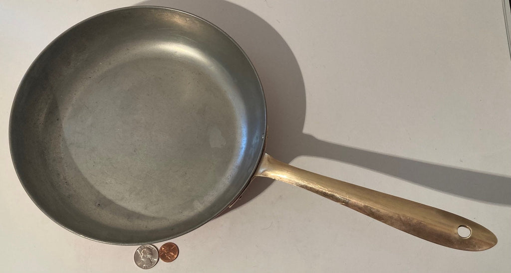 Vintage Copper and Brass Metal Frying Pan, Made in Italy, 18" Long and 9 1/2" Pan Size, Quality, Cookware, Skillet, Omelete, Kitchen Decor