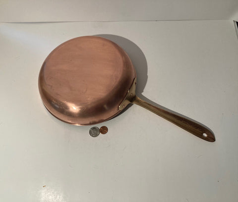 Vintage Copper and Brass Metal Frying Pan, Made in Italy, 18" Long and 9 1/2" Pan Size, Quality, Cookware, Skillet, Omelete, Kitchen Decor