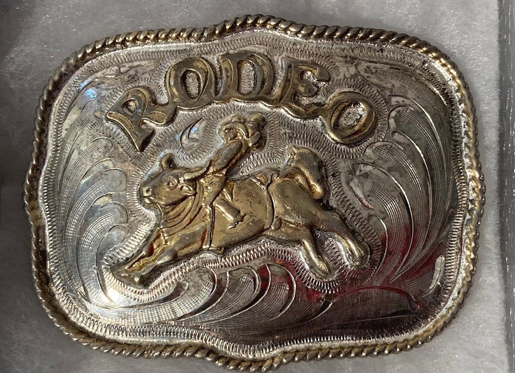 Vintage Metal Silver and Brass Belt Buckle, Bull Riding, Rodeo, Country and Western, Western Wear, Fun, Nice Design, Heavy Duty, Quality