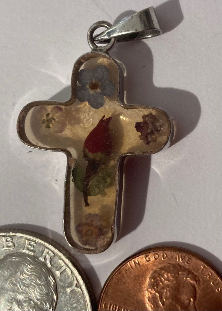 Vintage Sterling Silver 925 Metal Cross, Crucifix, Epoxy and Silver, Charm, Pendant for Necklace, Bracelet, Ankle, Fashion, Quality