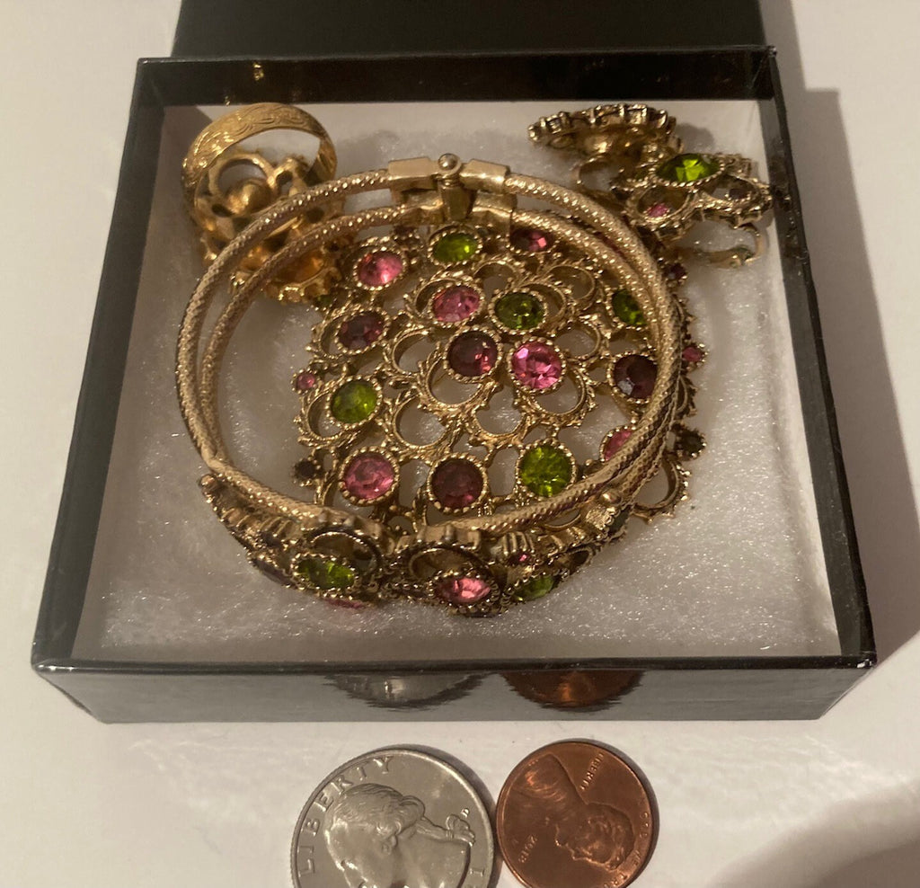 5 Piece Vintage Windsor Collection, Broach, Earrings, Ring, Bracelet, Matching Set, Purple, Pink, Sparkly, Quality, Fashion, Accessory, Nice