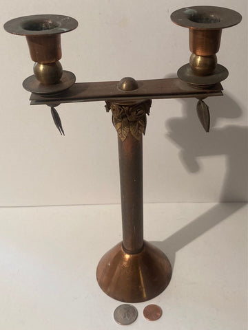 Vintage Metal Copper and Brass Candle Stick Holder, 11" Tall, Home Decor, Table Display, Shelf Display, Heavy Duty, Quality