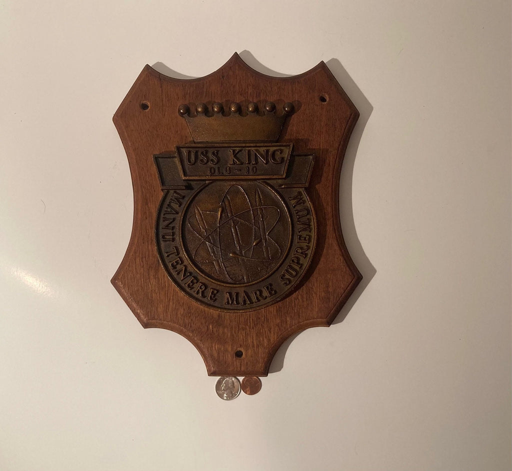 Vintage Wooden and Metal Navy Plaque, U.S.S. King DDG-41, U.S. Navy, Guided Missile Destroyer, Ship