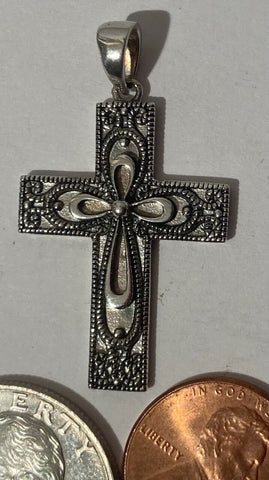 Vintage Sterling Silver 925 Metal Cross, Crucifix, Double Sided, God Grant Me the Strength Prayer, Nice Design, Pendant for Necklace