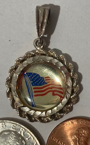 Vintage Sterling Silver 925 Metal Pendant, United We Stand, 9-11-01, American Flag, Nice Design, Pendant for Necklace, Bracelet, Ankle
