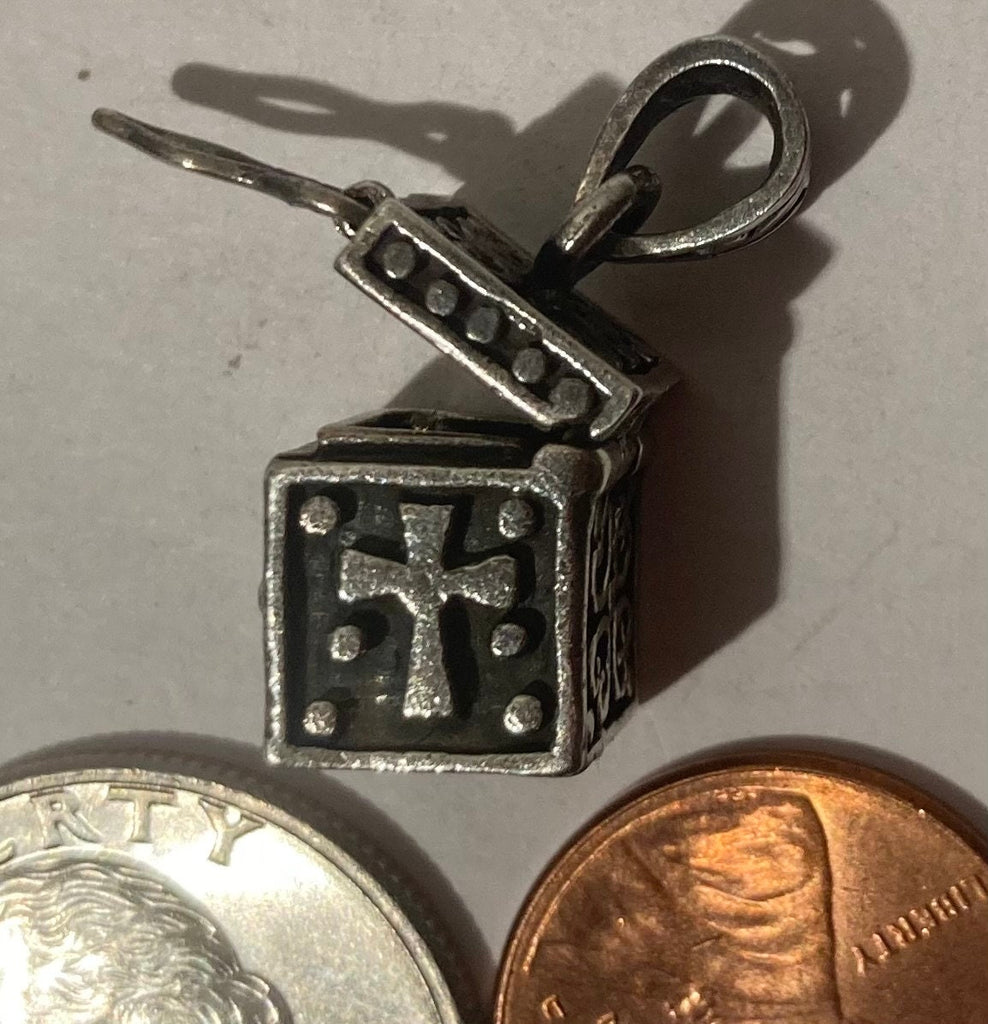 Vintage Sterling Silver 925 Metal Pendant, Storage Box, Stash Box, Fish, Cross, Hearts, One of the Coolest Pendants I Have Come Across