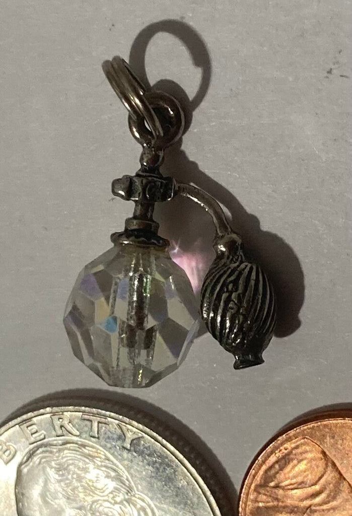 Vintage Sterling Silver 925 Metal Pendant, Perfume Bottle, Crystal, So Cute, Nice Design, Pendant for Necklace, Bracelet, Ankle, Fashion