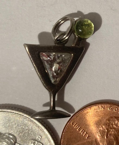 Vintage Sterling Silver 925 Metal Pendant, Drink, Martini, Alcohol, Nice Design, Pendant for Necklace, Bracelet, Ankle, Fashion, Quality