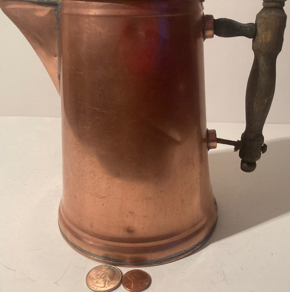 Vintage Metal Copper and Brass Pitcher, 9" Tall, Kitchen Decor, Hanging Display, Shelf DIsplay, This Can Be Shined Up Even More