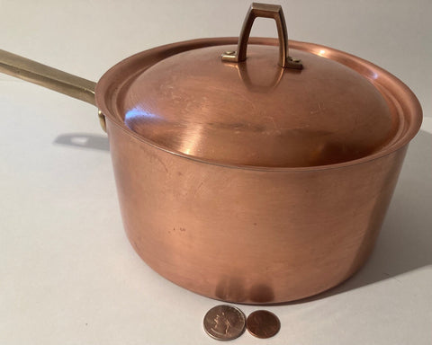 Vintage Copper and Brass Metal Pot, Made in USA, Paul Revere, Quality, Heavy Duty, 14" Long, 7 1/2" x 4" Pot Size, Kitchen Decor, Hanging