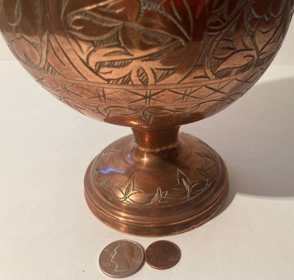 Vintage Metal Brass Vase with Very Nice Etched Design, Big Size, 13" Tall, Home Decor, Table Display, Flowers, Vase, Planter, Shelf