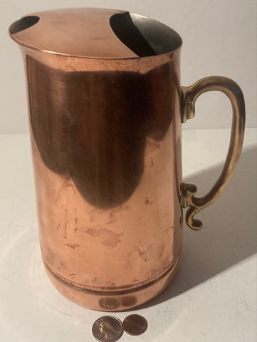 Vintage Metal Copper and Brass Pitcher, 9 1/2" Tall, Kitchen Decor, Hanging Display, Shelf DIsplay, This Can Be Shined Up Even More