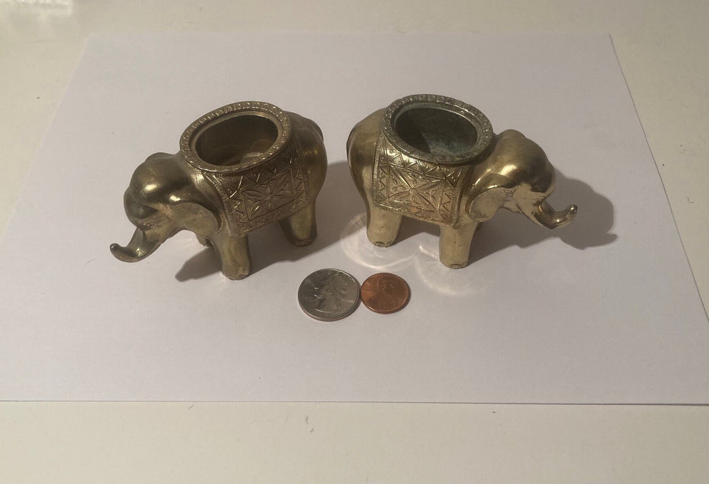2 Vintage Set of Brass Elephants, Set of Elephants, Incense Holder, Incense Burner, 3 1/2" Long, Unused, Home Decor, Table Display