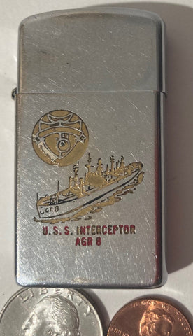 Vintage Metal Zippo, U.S.S. Interceptor AGR-8, Radar Picket SHip, Navy, Command Lighter