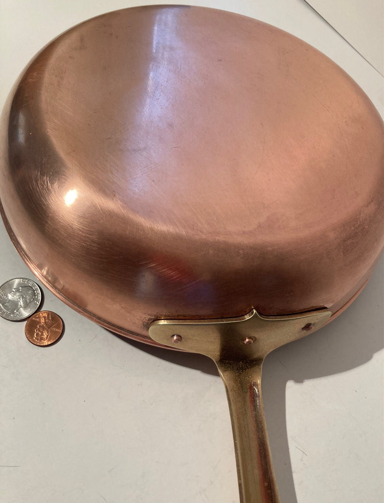 Vintage Copper and Brass Metal Frying Pan, Made in Italy, 18" Long and 9 1/2" Pan Size, Quality, Cookware, Skillet, Omelete, Kitchen Decor