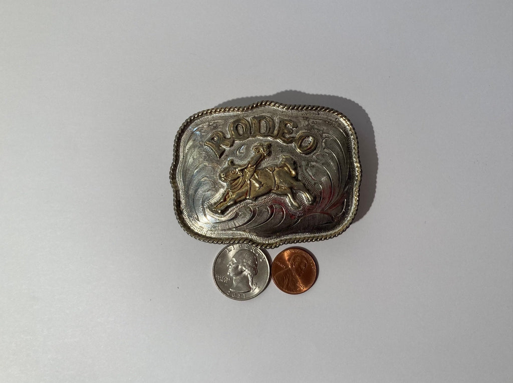 Vintage Metal Silver and Brass Belt Buckle, Bull Riding, Rodeo, Country and Western, Western Wear, Fun, Nice Design, Heavy Duty, Quality