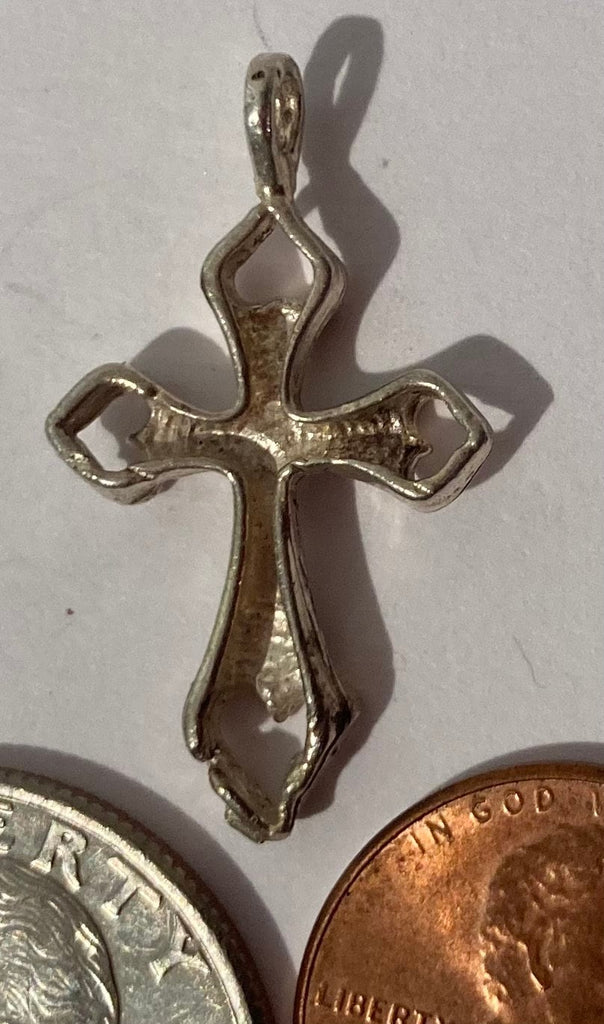 Vintage Sterling Silver 925 Metal Cross, Crucifix, Hearts, Gothic, Charm, Pendant for Necklace, Bracelet, Ankle, Fashion, Quality, Precious