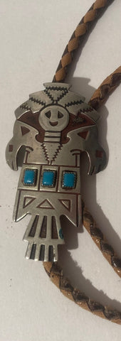 Vintage Metal Bolo Tie, Sterling Silver, Totem Pole, Turquoise, Nice Design, Quality, Heavy Duty, Country & Western, Cowboy, Western Wear