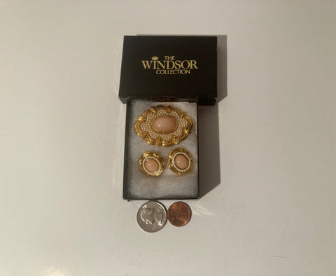 Vintage The Windsor Collection, Broach and Earrings Matching Set, Charm, Pendant, Pink, Quality, Fashion, Accessory, Nice, Free Shipping