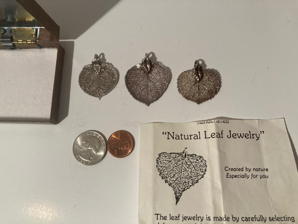 3 Vintage 1985 Natural Leaf Jewelry Pendants, Hand Made, Real Leafs, Each Specimen is Uniquely Individual, No Two Are Exactly Alike, Quality