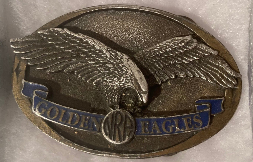 Vintage Metal Belt Buckle, NRA, Golden Eagles, National Rifle Association, Made in USA, Heavy Duty, Quality, Thick Metal, For Belts