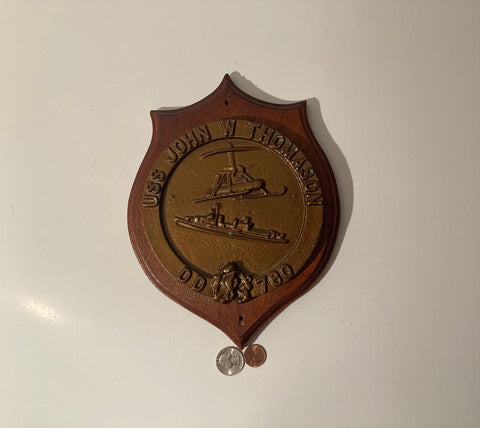 Vintage Wooden and Metal Navy Plaque, U.S.S. John W. Thomason DD-760, U.S. Navy, Destroyer