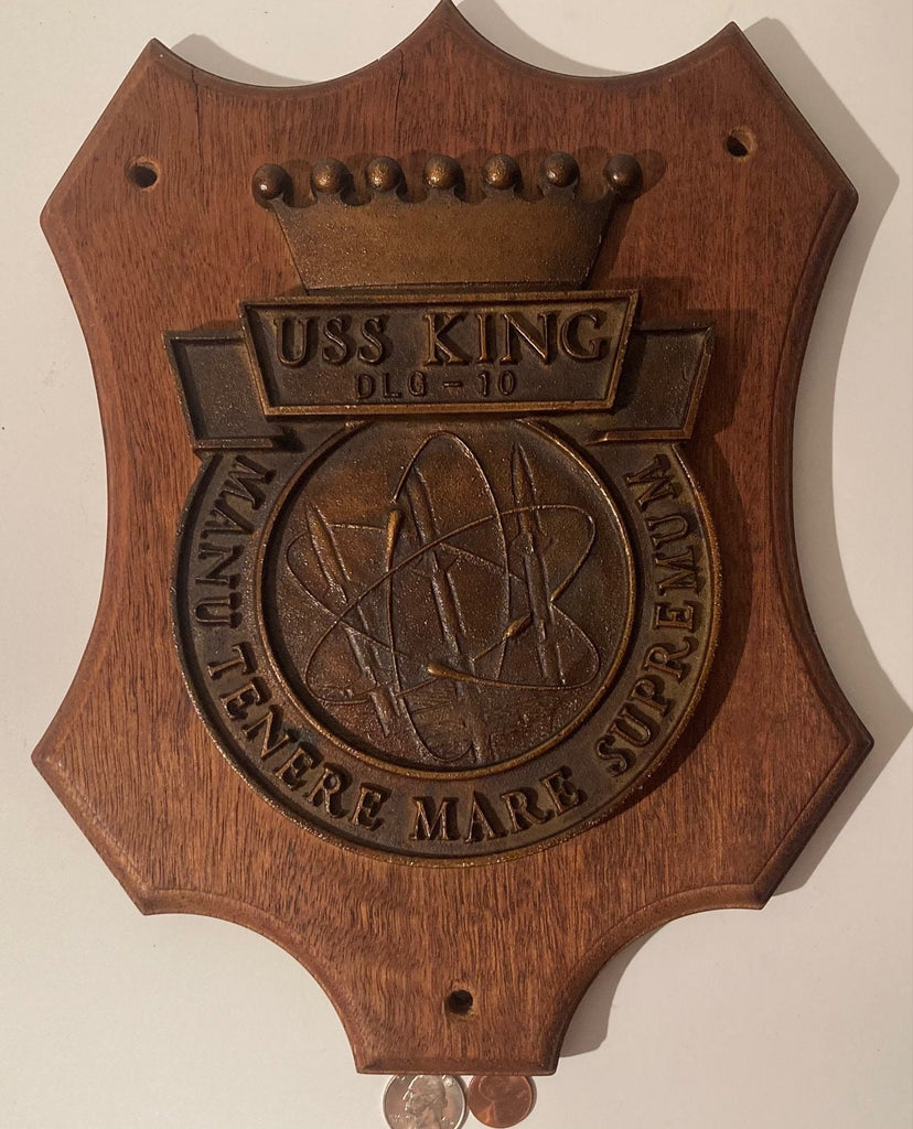 Vintage Wooden and Metal Navy Plaque, U.S.S. King DDG-41, U.S. Navy, Guided Missile Destroyer, Ship