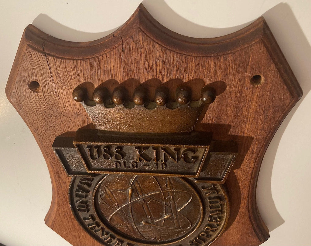 Vintage Wooden and Metal Navy Plaque, U.S.S. King DDG-41, U.S. Navy, Guided Missile Destroyer, Ship