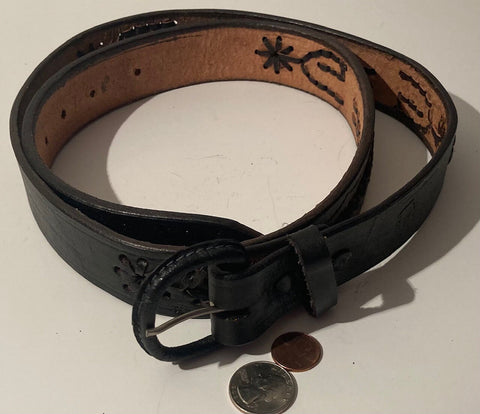 Vintage Leather Belt and Buckle, Hand Tooled, Black, Belts, Quality, Size 37 to 42, Country and Western, Western Wear, Heavy Duty, Nice