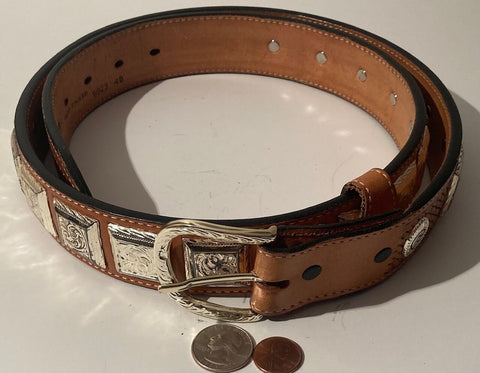 Vintage Leather Belt and Buckle, Hand Tooled, Western Sundries, Belts, Quality, Size 42 to 48, Country and Western, Western Wear