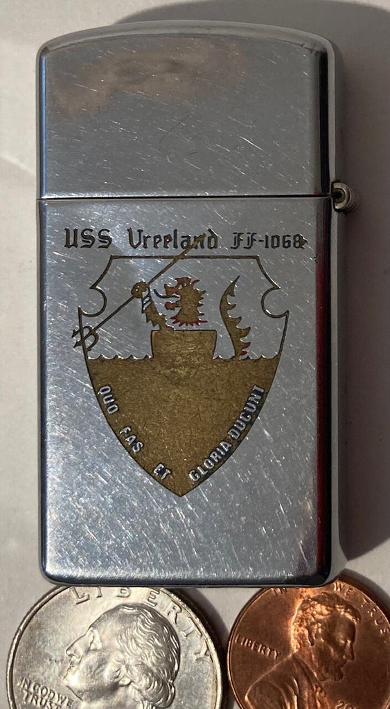 Vintage Metal Zippo Lighter, U.S.S. Vreeland FF-1068, Frigate, Double Sided, Ship, Navy