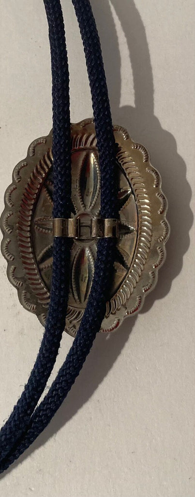 Vintage Metal Bolo Tie, Silver and Blue Turquoise Concho, Nice Design, Quality, Heavy Duty, Country & Western, Cowboy, Western Wear, Horse