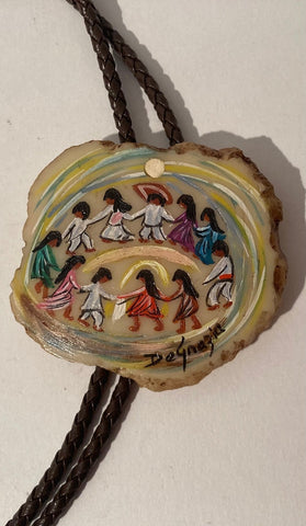 Vintage Metal Bolo Tie, Hand Painted Signed Art, Children, Native, Nice Design, Quality, Heavy Duty, Country & Western, Cowboy, Western Wear