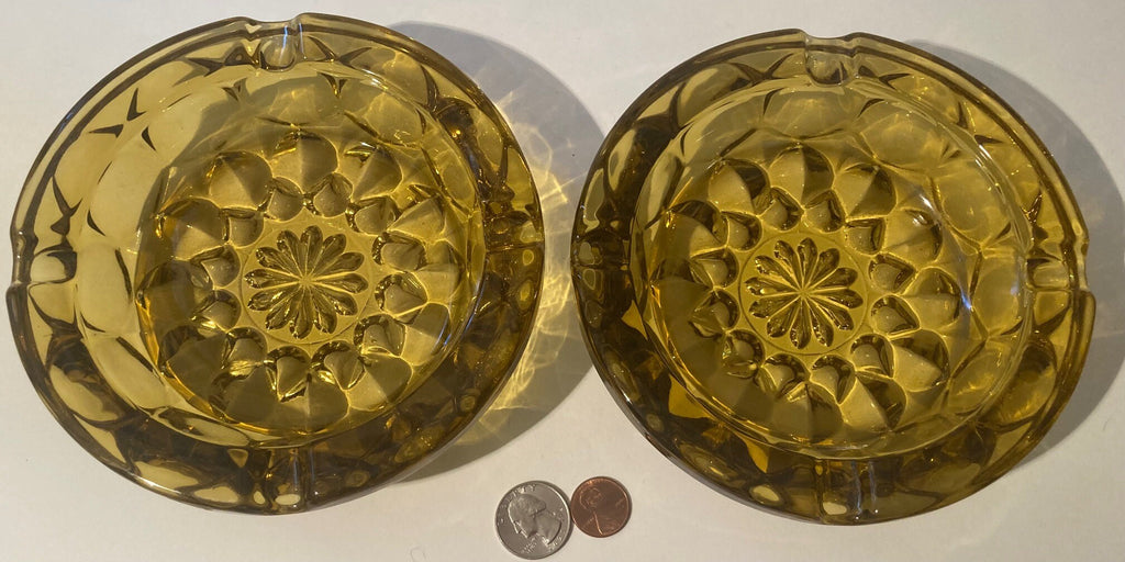 Vintage Set of 2 Thick Heavy Duty  Glass Ashtrays, 6" Wide, Very Thick and Heavy, Nice, Quality, Smoking, Cigarettes, Cigars, Table