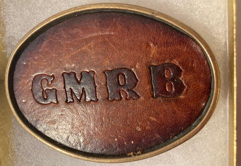 Vintage Metal Belt Buckle, Leather, GMRB, BTS, 3" x 2 1/4", Heavy Duty, Quality, Made in USA, For Belts, Fashion, Shelf Display, Fun, Nice