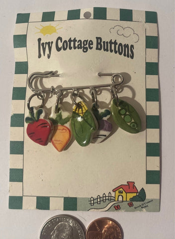 Vintage Safety Pin Type Brooch, Ivy Cottage Buttons, Vegetables, Farm, Food, Farmers Market, Fun, Accessory, Nice