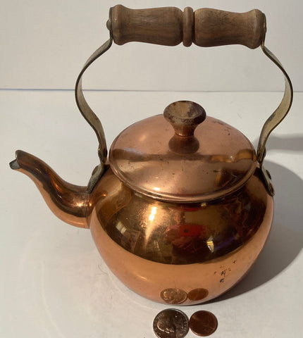 Vintage Metal Copper and Brass Teapot, Kettle, Hot Water Heater, 7" Wide, Kitchen Decor, Shelf Display