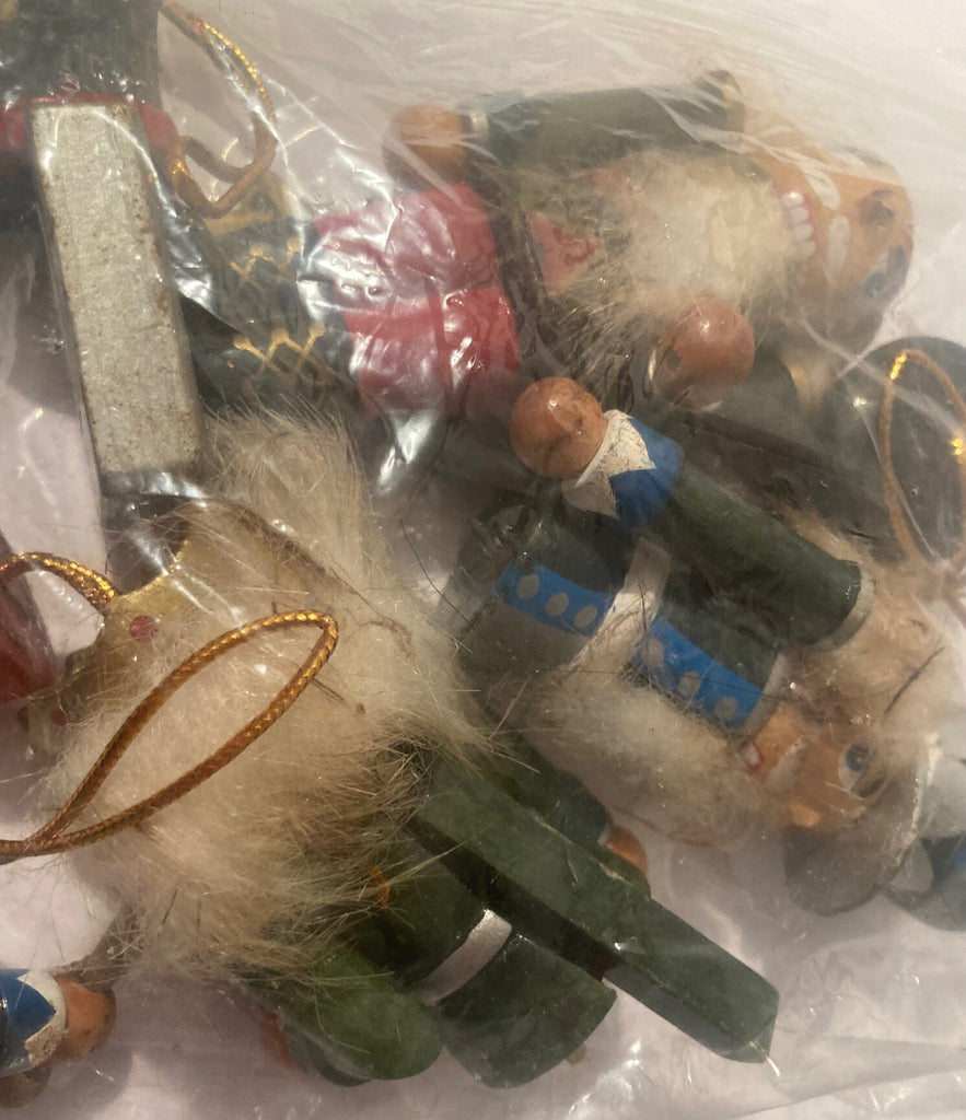 Vintage Small Bag of 3 Toy Wooden Soldiers, Ornaments, Christmas Tree, Wooden Nut Crackers, Small Bag of Them, Fun