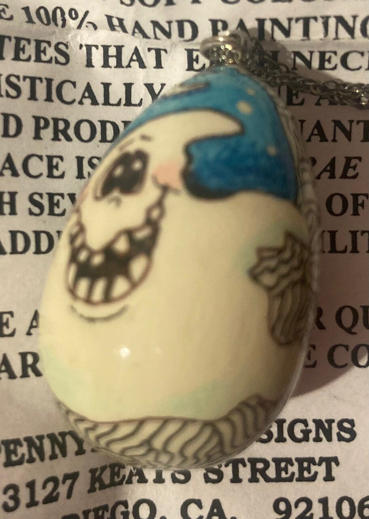 Vintage Hand Made Painted Wooden Egg Necklace, Unique, Quality, Art, Fashion, Fun