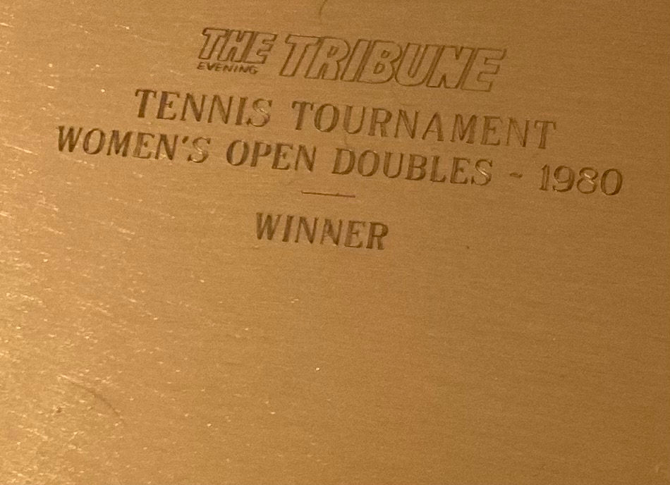 Vintage 1980 Bronze Trophy Plate, The Tribune Tennis Tournament, Woman's Open Doubles 1980 Winner, Then Blank, You can Engrave a Name