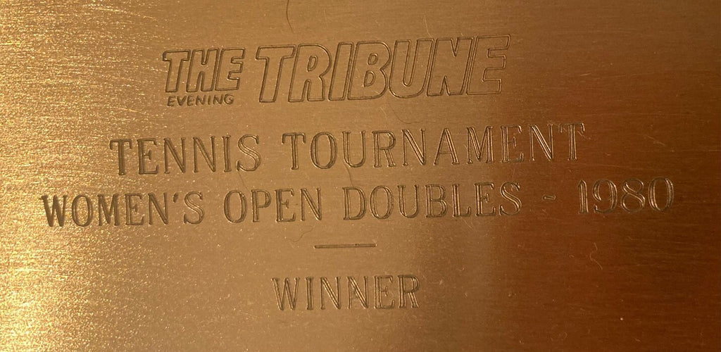 Vintage 1980 Bronze Trophy Plate, The Tribune Tennis Tournament, Woman's Open Doubles 1980 Winner, Then Blank, You can Engrave a Name