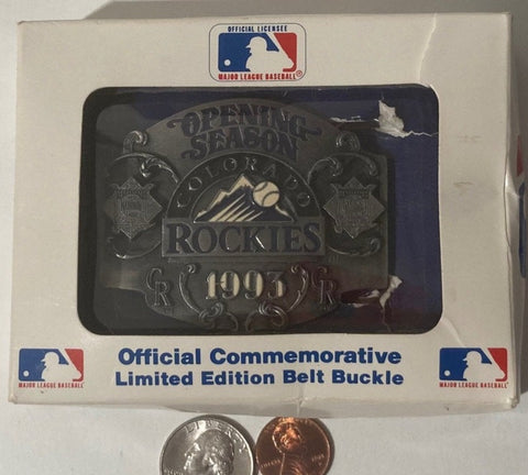 Vintage 1993 Metal Belt Buckle, Opening Season, Rockies, MLB, Baseball, 3" x 2 1/2", Country and Western, Heavy Duty, Quality, Western Wear