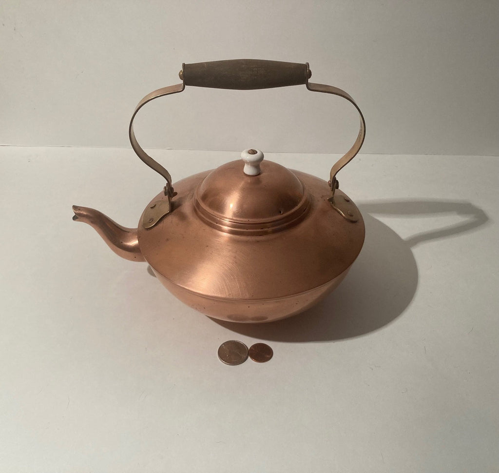 Vintage Metal Copper and Brass Teapot, Kettle, 8" x 10", Quality, Kitchen Decor, Table Display, Shelf Display, You Can Use It