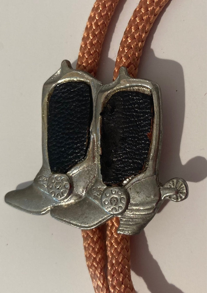 Vintage Metal Bolo Tie, Silver, Cowboy Boots, Nice Design, Quality, Heavy Duty, Made in USA, Country & Western, Cowboy, Western Wear, Horse