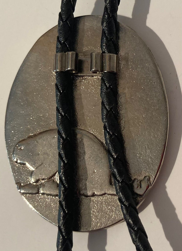 Vintage Metal Bolo Tie, Silver, Sickle, Knife, Star, Thick Epoxy Feel, Nice Design, Quality, Heavy Duty, Made in USA, Country & Western