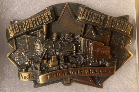 Vintage 1988 Metal Belt Buckle, Mid-Continent Railway Museum, 75th Anniversary, Train, Steam Engine, Fun, Nice Design, Heavy Duty, Quality