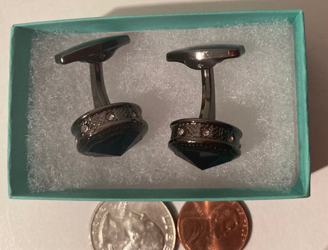 Vintage Metal Cufflinks, Nice Black Stones, Quality, Heavy Duty, Dress Up, Suits, Attire, Accessory, Jewelry